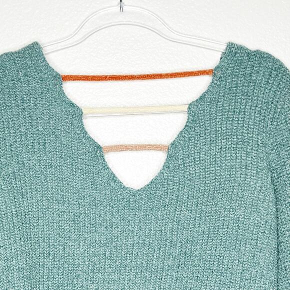 MY MICHELLE Puff Sleeve Knit Pullover Cropped Sweater Strappy Back Green Size M - Picture 4 of 7